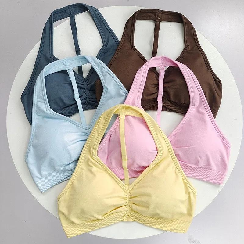 Soutien-gorge de sport réglable à dos en T pour yoga à fort impact, col licou, dos nu, séchage rapid