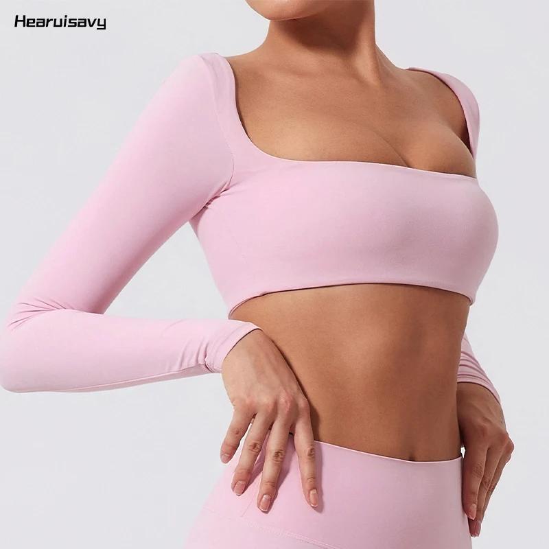 Hearuisavy – Haut de sport pour femme à séchage rapide, col carré, pour la gym, le fitness, le yoga,