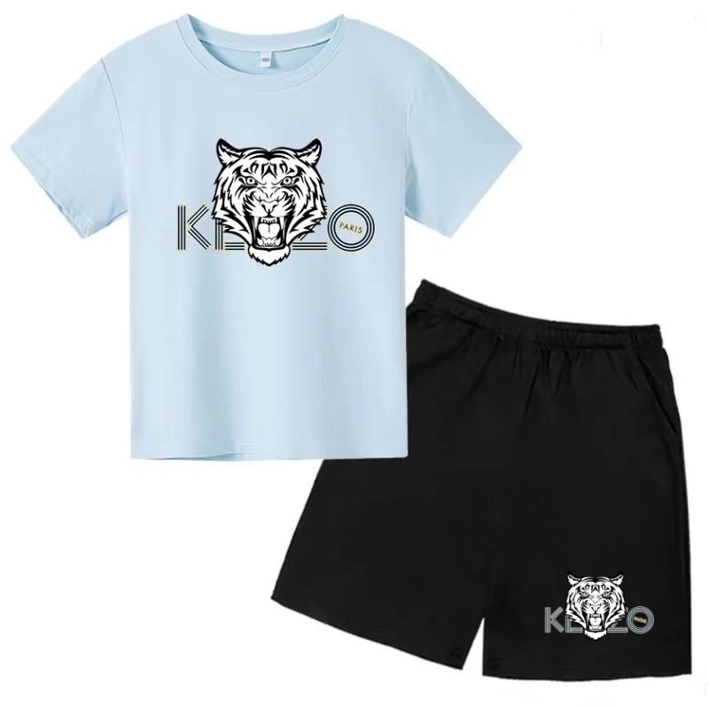 Vêtements d'été pour enfants, T-shirt imprimé tigre, haut à manches courtes + short, ensemble de vêt