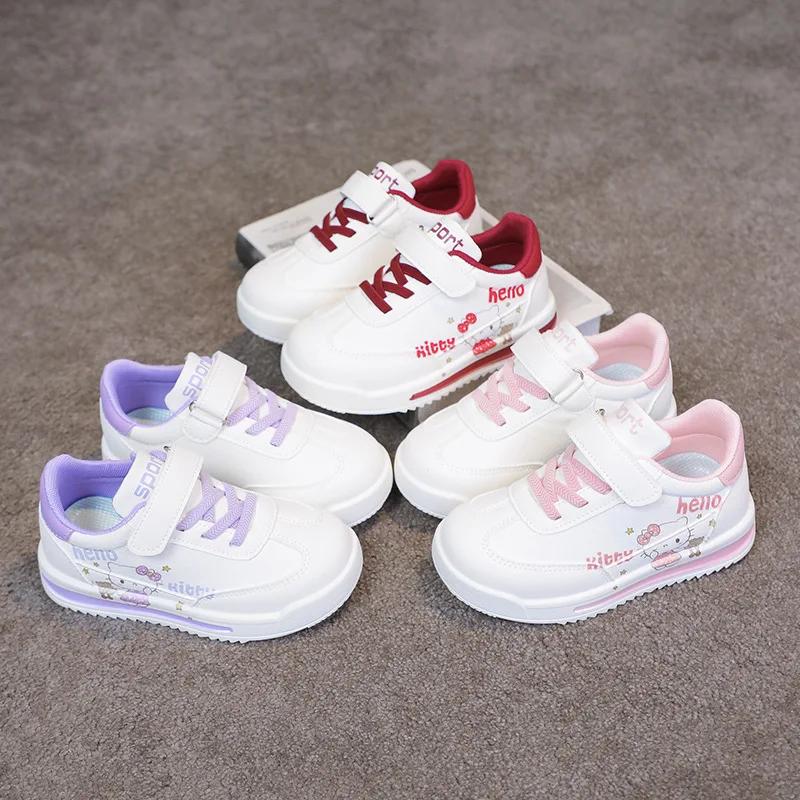 Chaussures décontractées pour enfants Hello Kitty en cuir PU, chaussures de course confortables pour