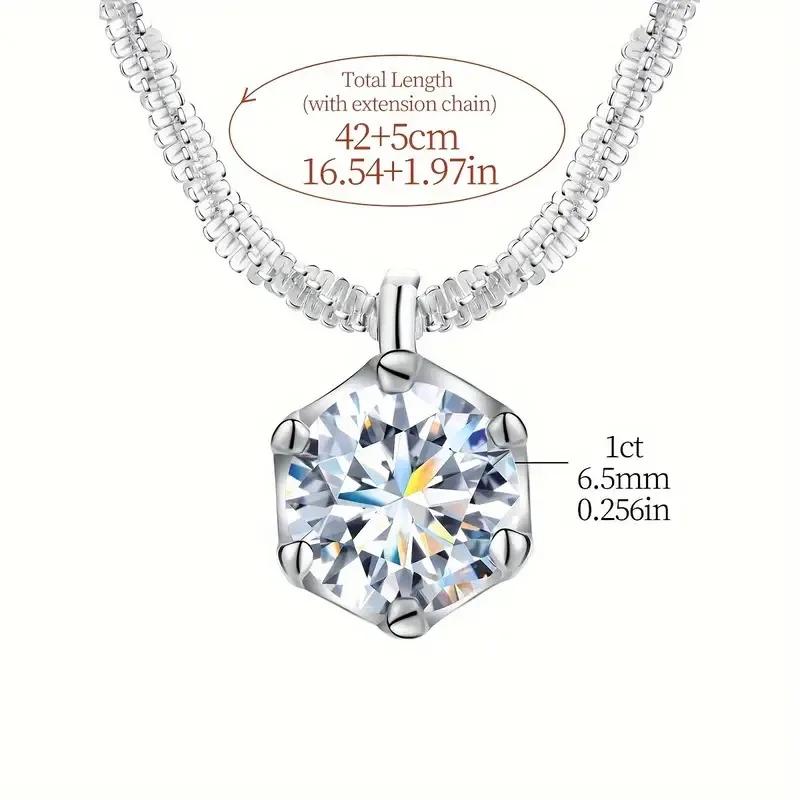LOUTF 1CT Collier pendentif blanc en diamant Moissanite étincelant de luxe pour femmes, en argent st