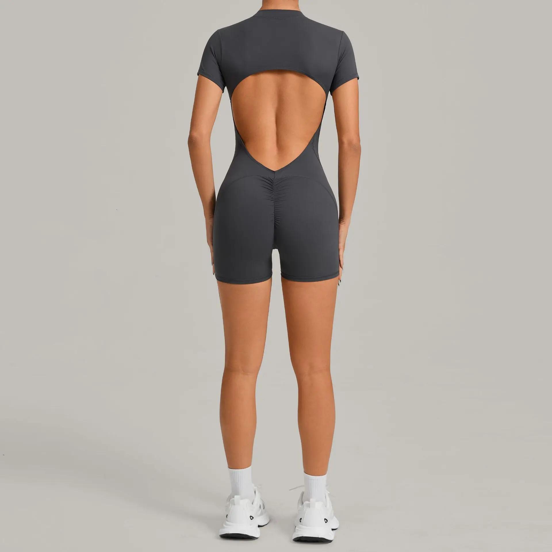 Ensemble de yoga pour femmes Ningyu, combinaison de sport à dos ouvert avec fermeture éclair, combin