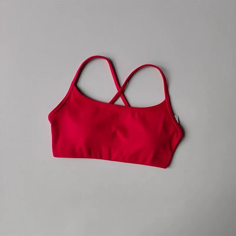 Soutien-gorge de Fitness de couleur unie pour femmes, dos croisé doux, haut de Sport avec coussinet