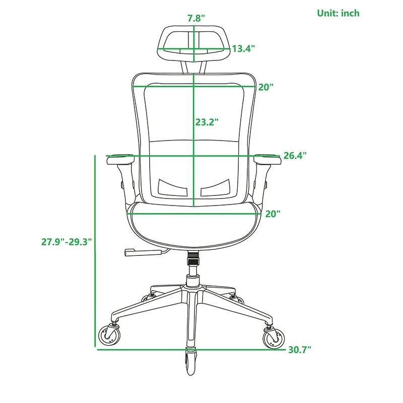 Chaise de bureau ergonomique en maille noire, dossier haut, repose-sauna réglable, bras rabattables,