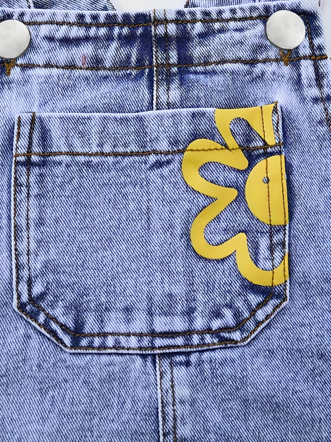 Pantalon en denim droit et ample imprimé motif tournesol Y2K pour fille, pantalon à cordon de serrag