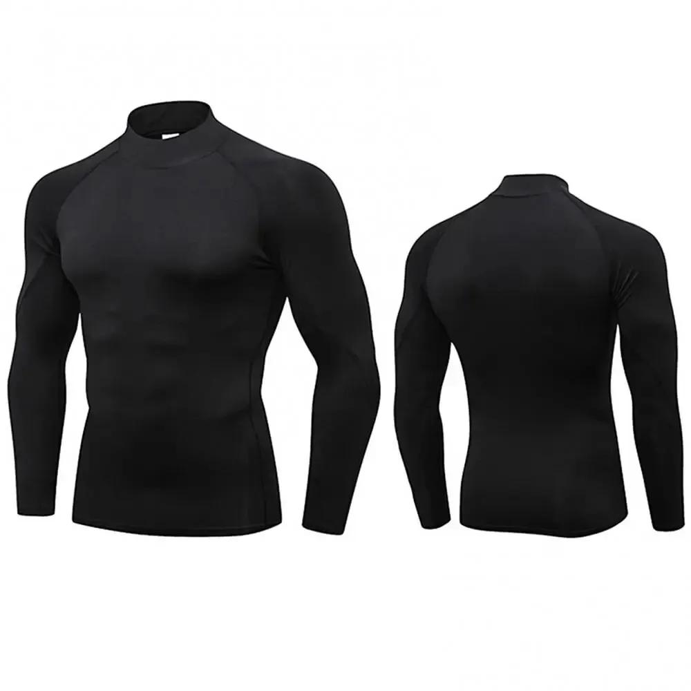 T-shirt homme col roulé compression sport fitness séchage rapide manches longues running