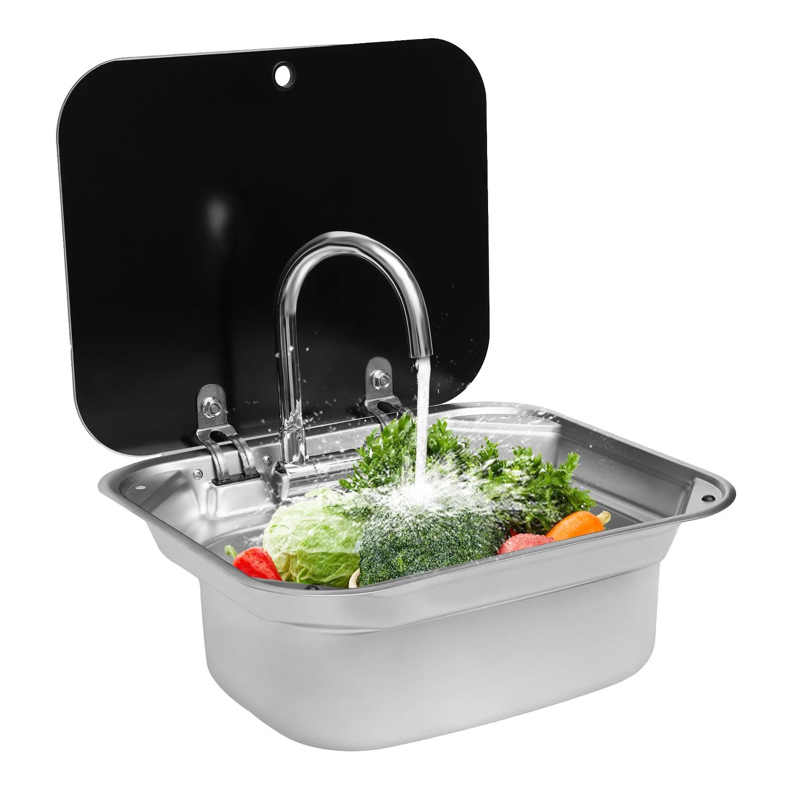 Lavabo en acier inoxydable avec couvercle, lave-mains, évier de cuisine, camping-car, bateau, carava