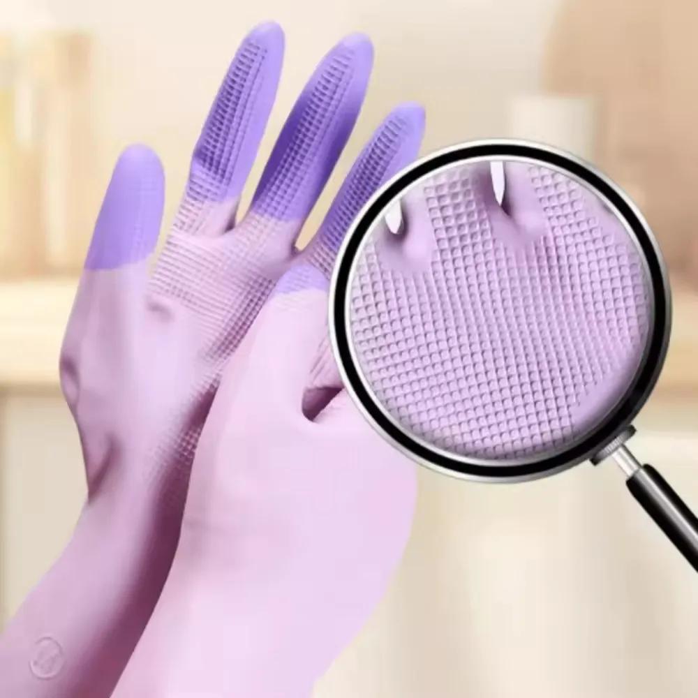 Gants de nettoyage de vaisselle en Silicone, fournitures de cuisine antidérapantes, pratiques et lon