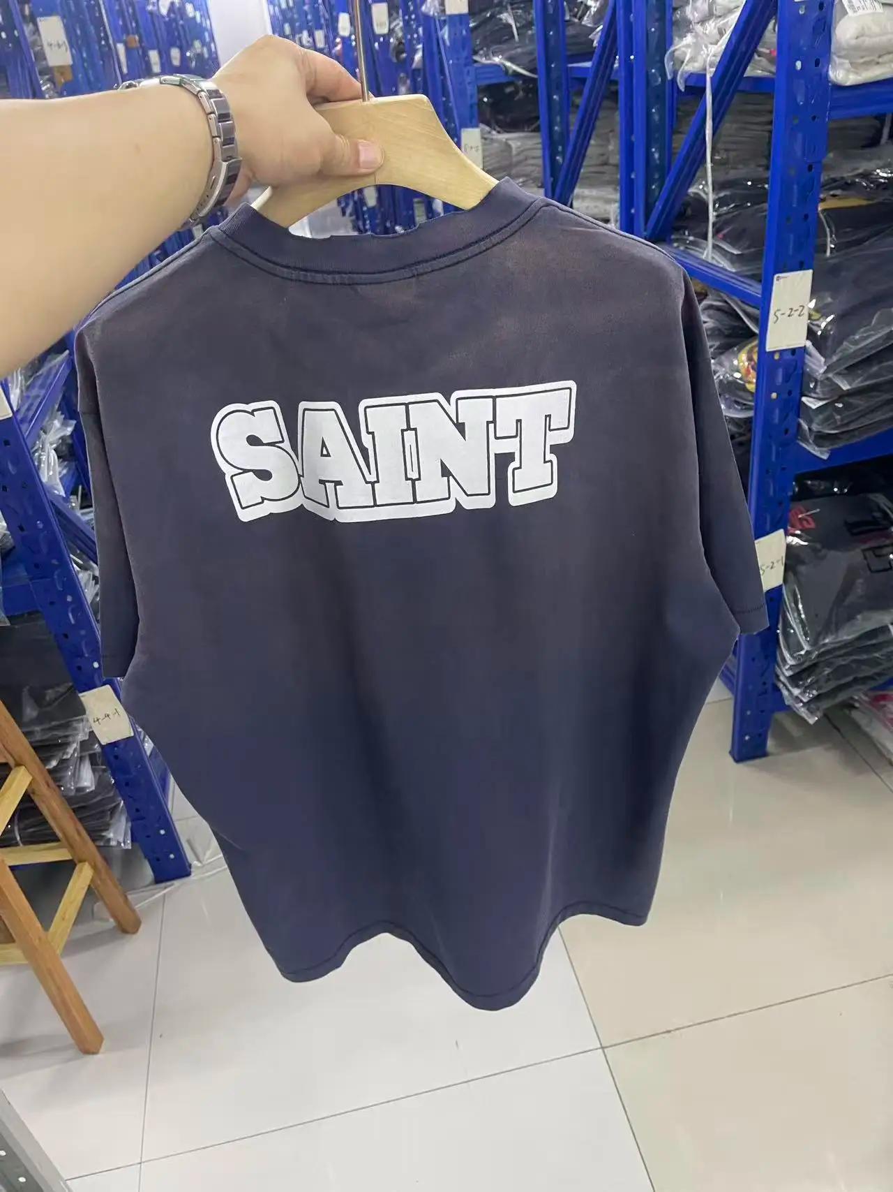 Vintage SAINT t-shirts tissu lourd haute qualité lettre impression femmes hommes t-shirts graphiques