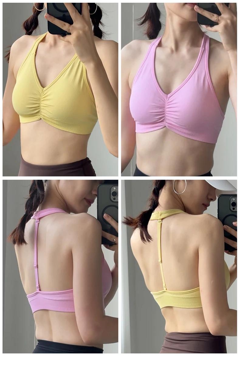 Soutien-gorge de sport réglable à dos en T pour yoga à fort impact, col licou, dos nu, séchage rapid