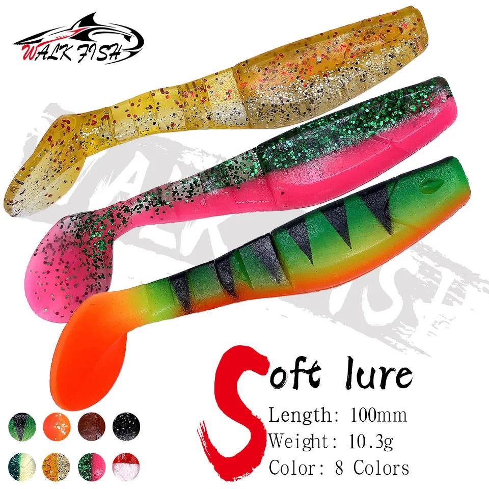 WALK FISH 3 pièces 10 cm/10.3g T queue Leurres souples pêche appâts souples artificiels Silicone Leu