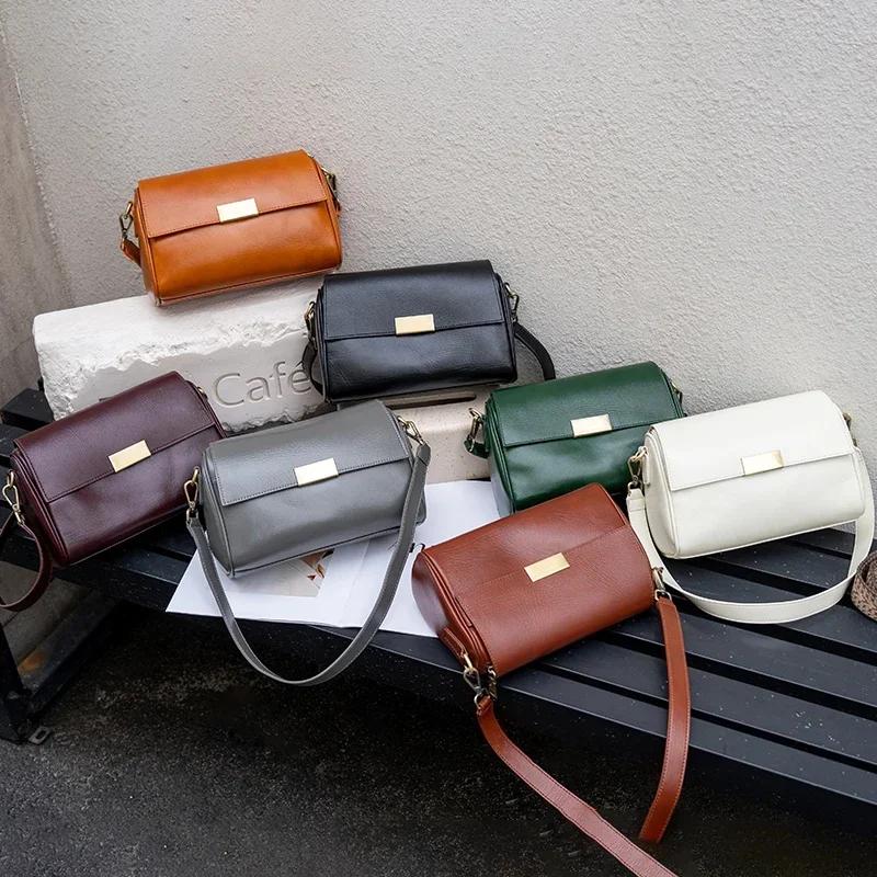 Sac à bandoulière en cuir de vache véritable pour femmes, sac à bandoulière rétro polyvalent pour da
