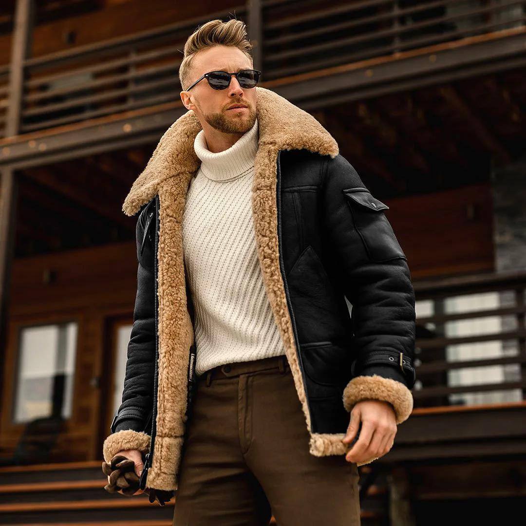Veste d'hiver 2026 pour homme en peluche, style vintage, col rabattu, manteau cargo épais en polaire