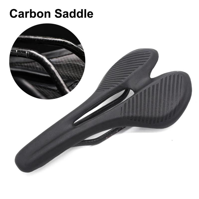 Selle de vélo ultralégère en fibre de carbone T800, siège confortable en cuir, coussins de course de