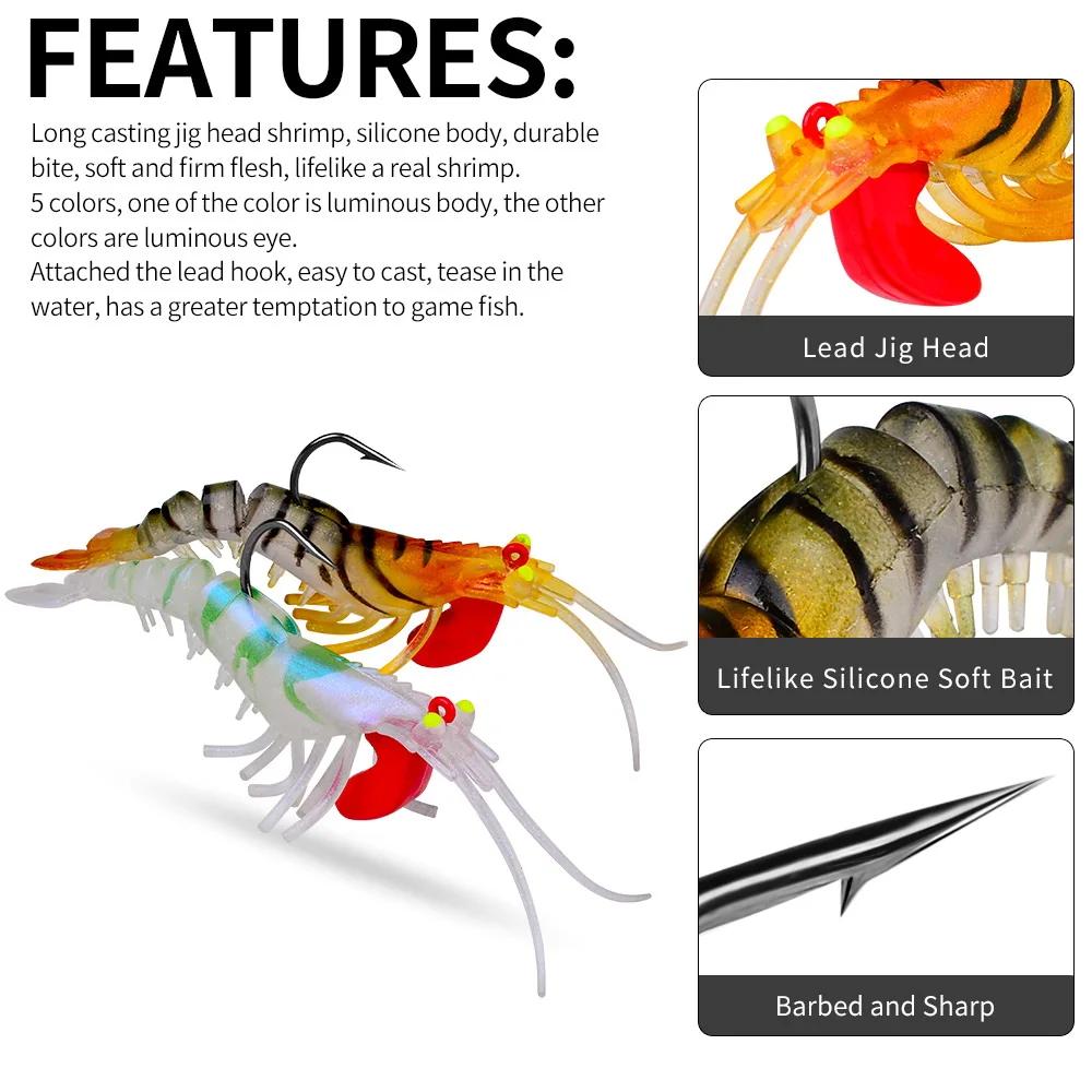 1 pièces yeux lumineux Silicone crevettes appâts 6g 13g 19g bionique doux crevette leurres métal gab