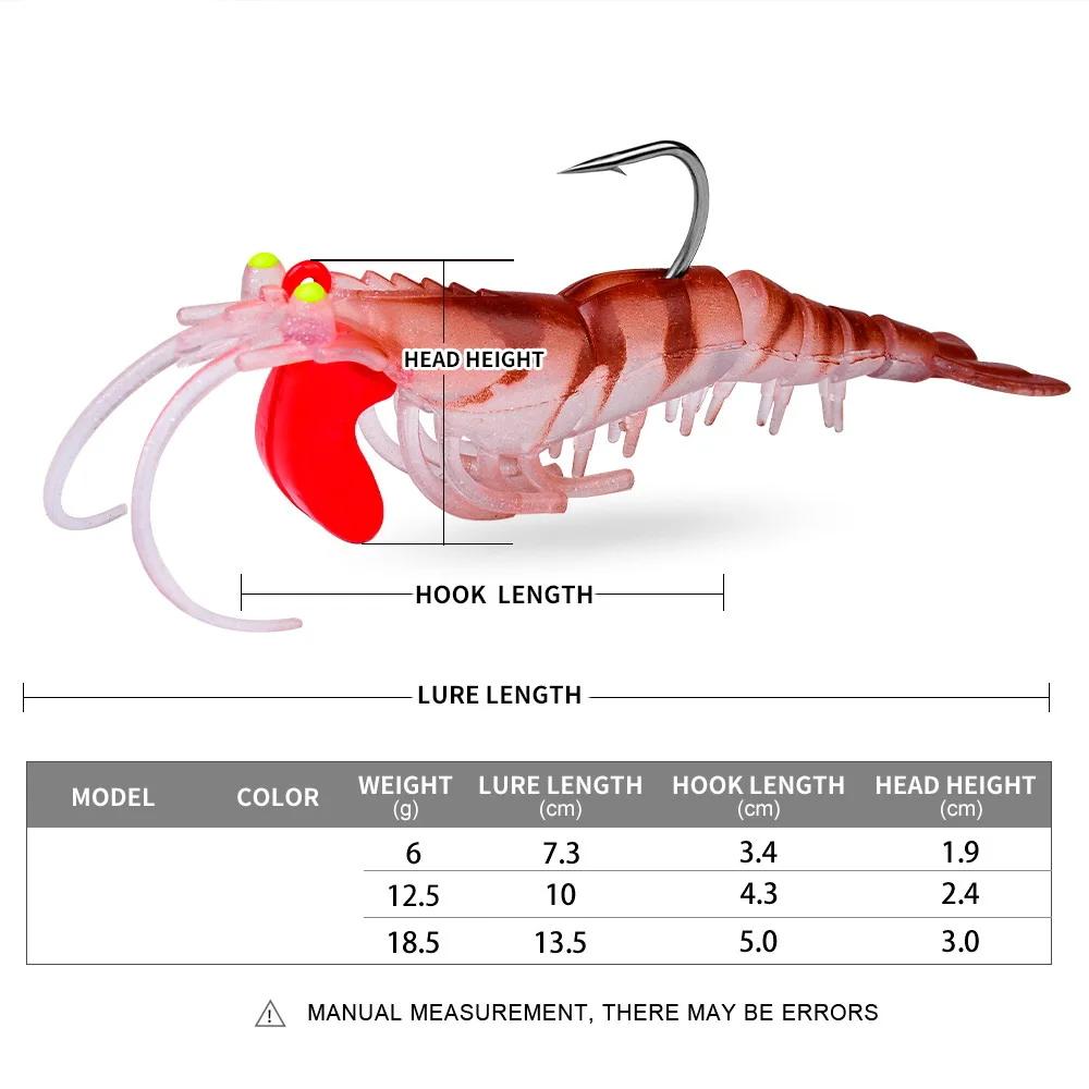 1 pièces yeux lumineux Silicone crevettes appâts 6g 13g 19g bionique doux crevette leurres métal gab