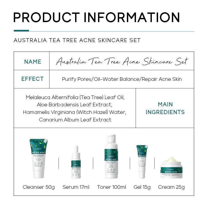 LAIKOU-Ensemble de soins de la peau contre l'acné au sapin à thé australien, nettoyant, toner, sérum