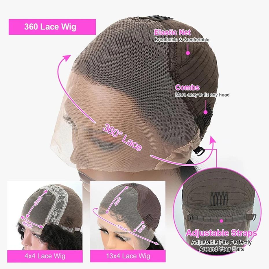Perruque Lace Front Wig 360 naturelle Body Wave, cheveux humains, pre-plucked, bling, 4x4, 13x4, 32/