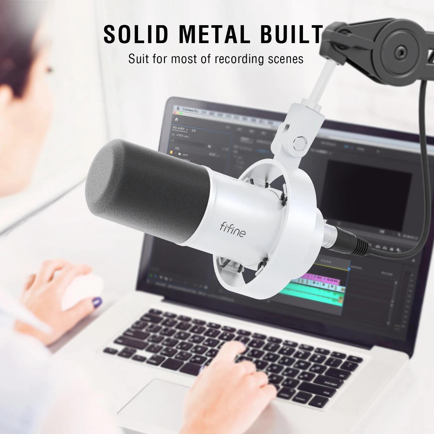 FIFINE-Microphone dynamique XLR statique avec surveillance en temps réel, micro de streaming USB ave