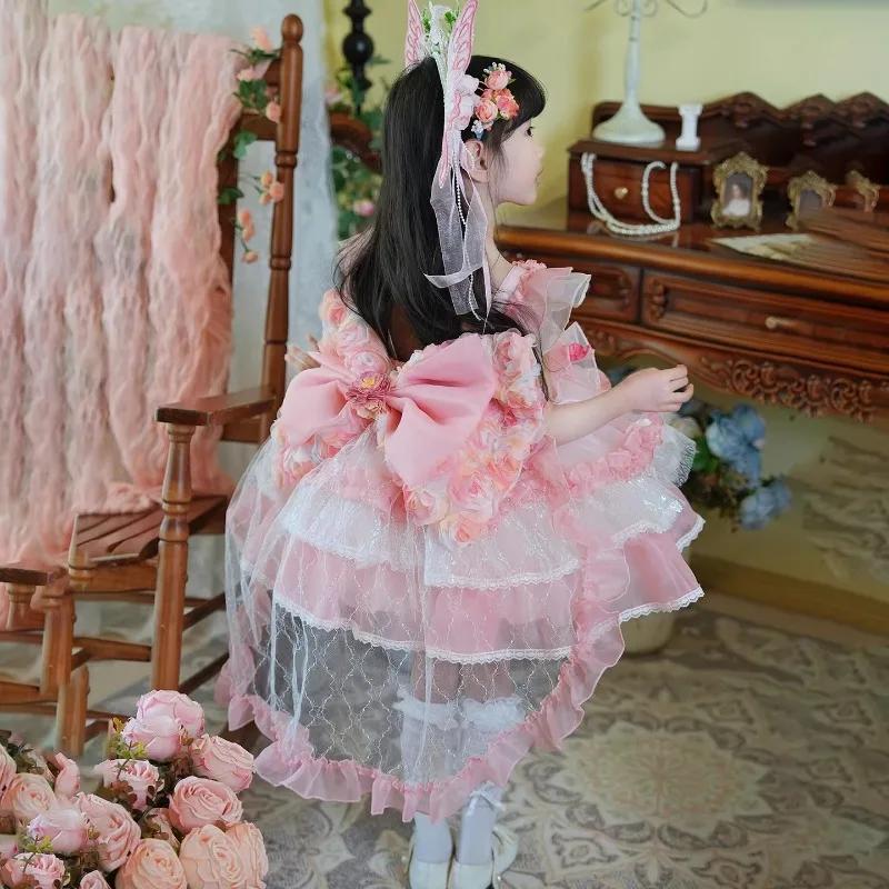 Robe de princesse Lolita originale pour filles, robe rose à fleurs pour anniversaire, mariage, fête,