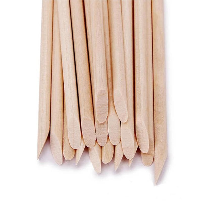 500/100 pièces bâtons de bois Orange pour ongles en vrac Double face poussoir à cuticules dissolvant