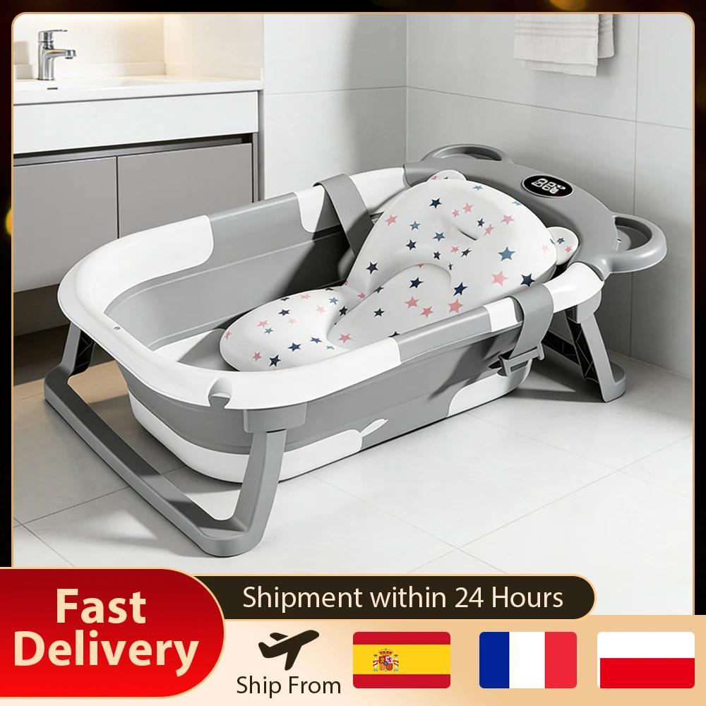 Baignoire pliable antidérapante en silicone pour bébé avec détection de température en temps réel po