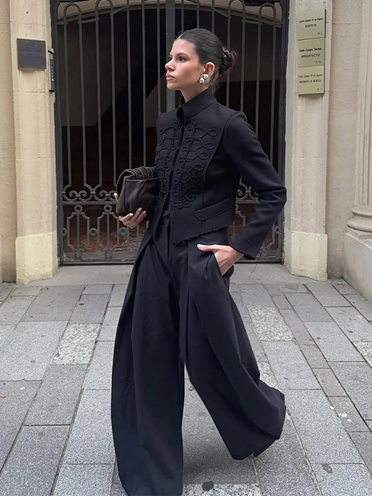 Veste Courte Napoléon Élégante pour Femme, Col Montant, Manches Longues, Coupe Slim, Manteau Noir, N