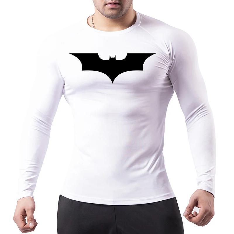 Chemise compression manches longues imprimée chauve-souris homme entraînement gym course rapide