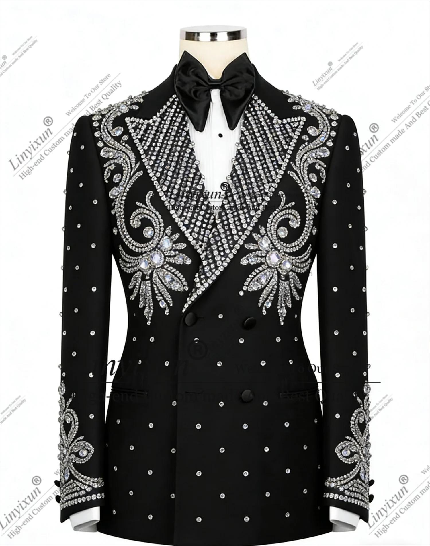 Costume Homme Élégant en Strass et Diamants, Revers Scintillant Personnalisé, Blazers de Marié pour