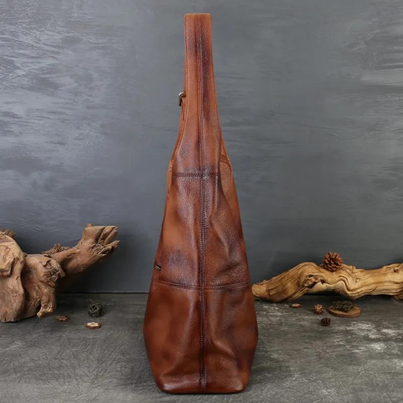 Sac fourre-tout Johnature 2026 en cuir véritable grande capacité, style vintage, en cuir de vachette