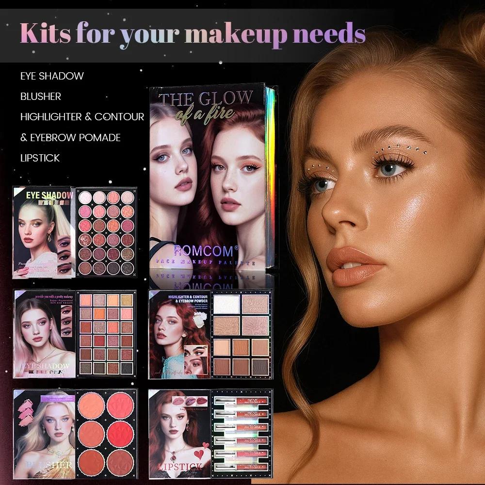 livre magique de maquillage, y compris ombre à paupières, brillant à lèvres, fard à joues en poudre,