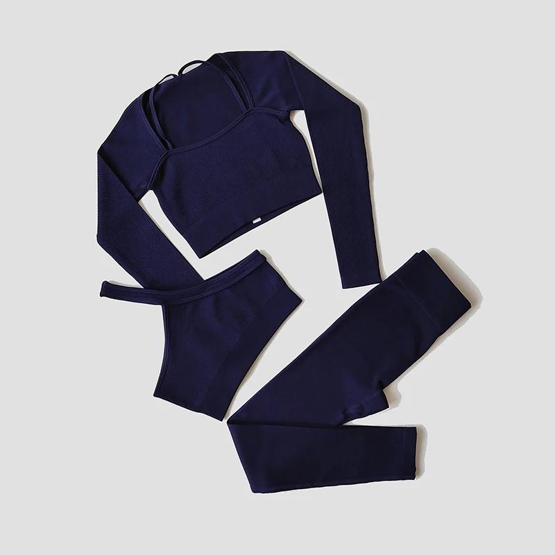 Ensemble de Yoga pour femmes, vêtements de gymnastique, survêtement, manches longues, haut court, so