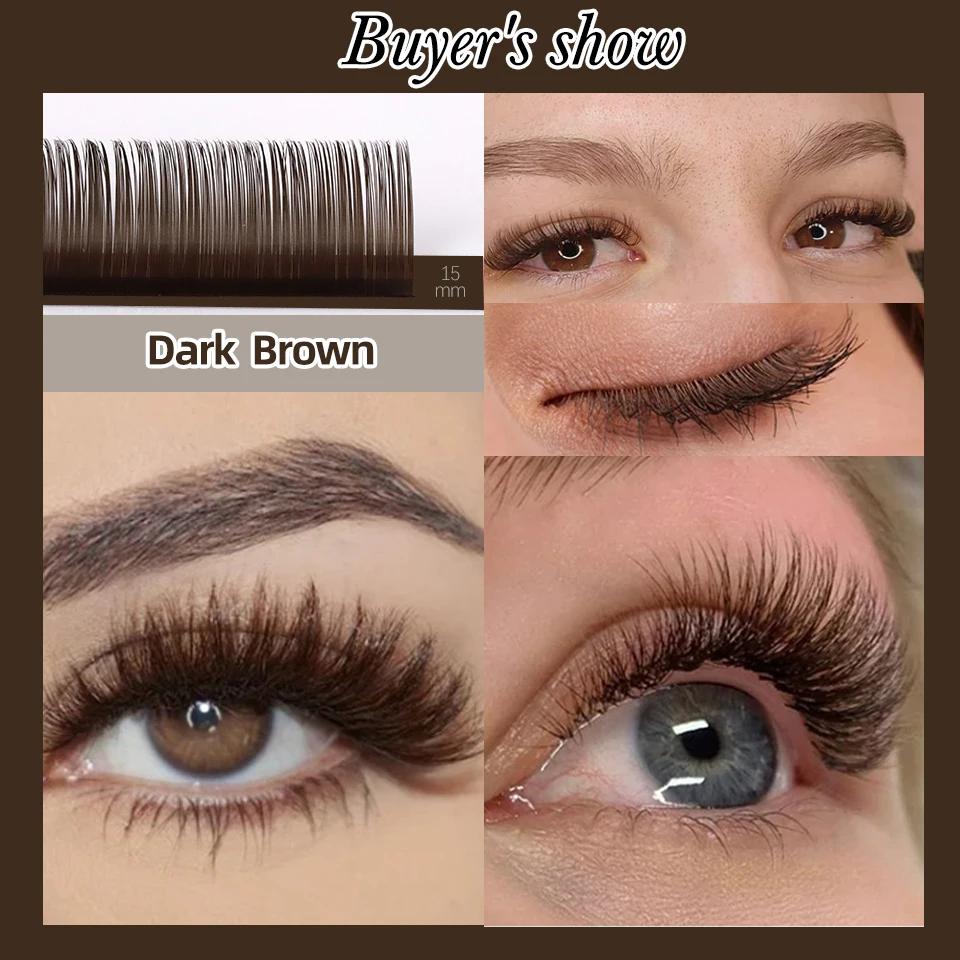 32 rangées d'extension de cils brun foncé clair mélange 9-16 cils individuels de vison couleur de ha