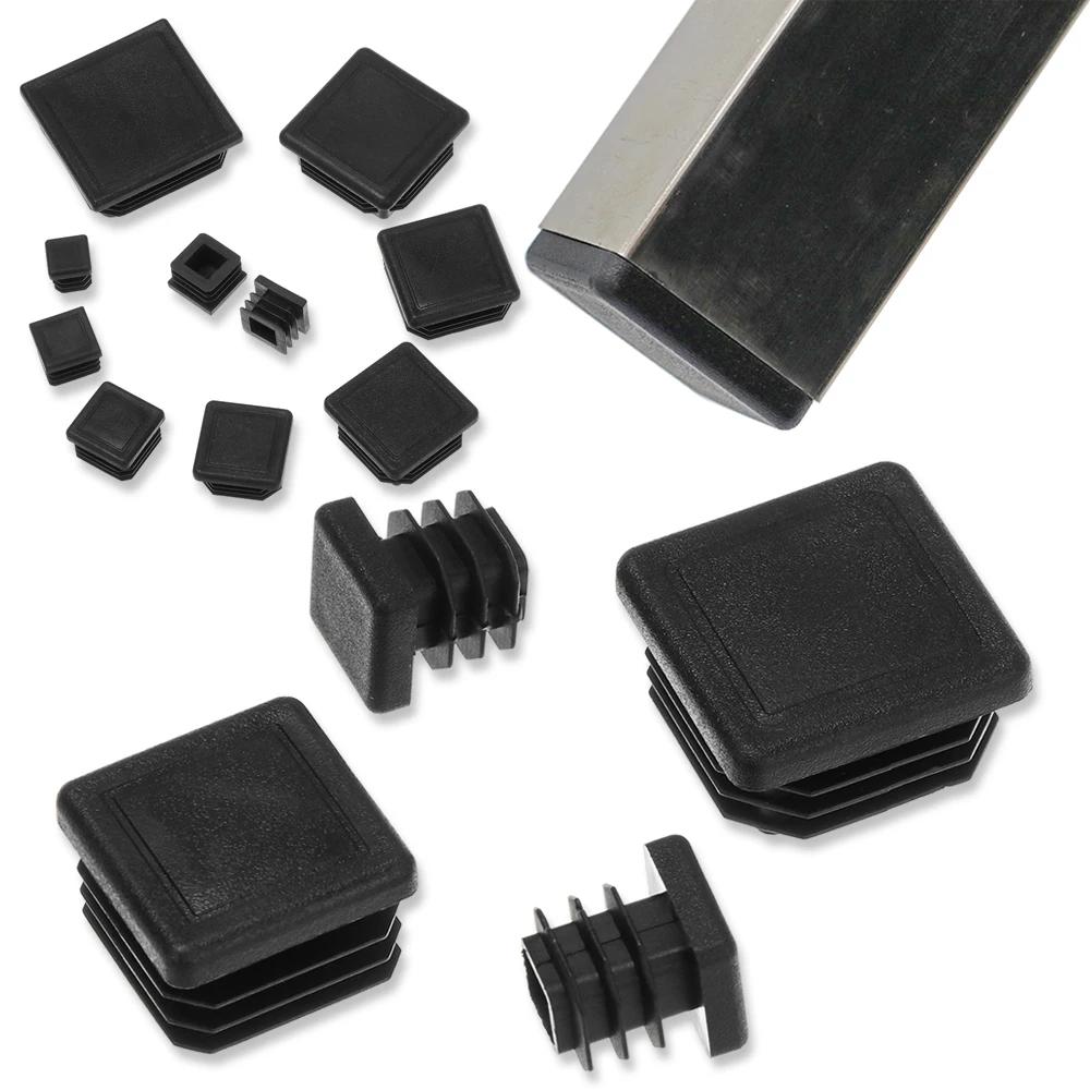 Embout obturateur carré en plastique noir, bouchon d'insertion de tube, bonde 15x15 ~ 60x60mm, 10 pi