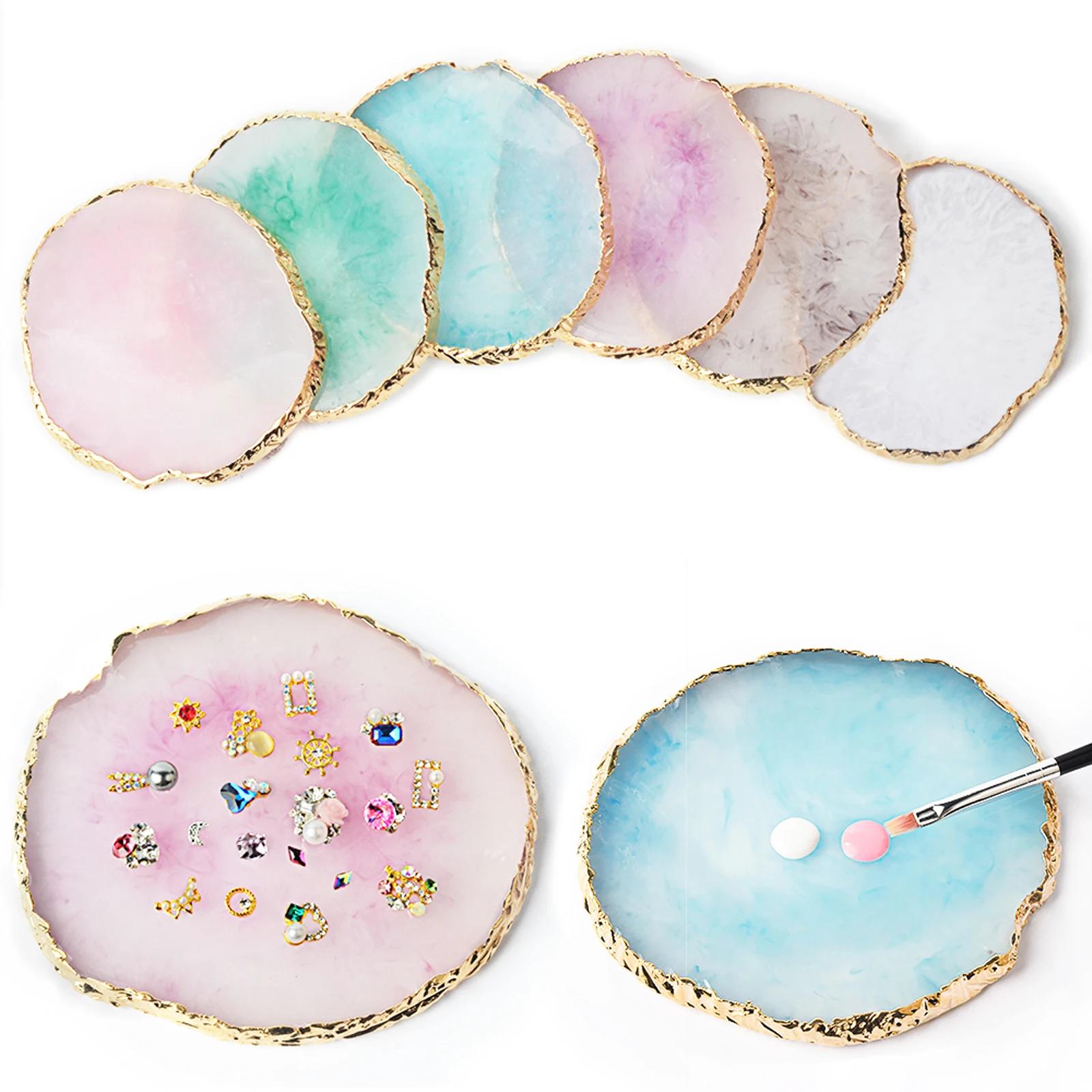 Palette de Faux Ongles Ronds en Résine et Pierre d'Agate, Présentoir de Verhéritage Gel, Outil de Ma