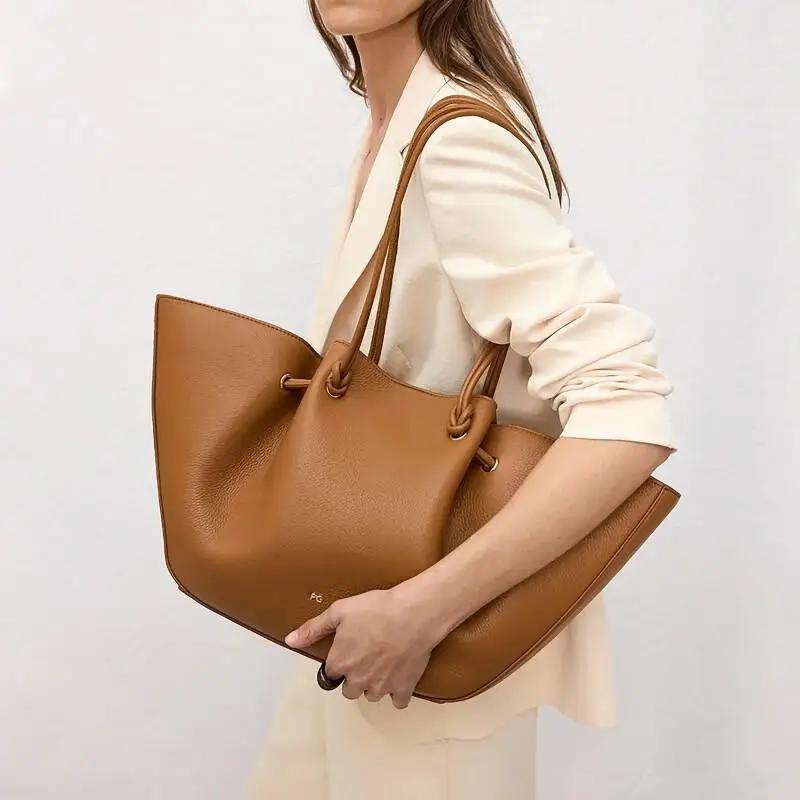 Sac fourre-tout pour femme PG, couleur unie, cuir souple, style extrêmement simple, sensation de dét