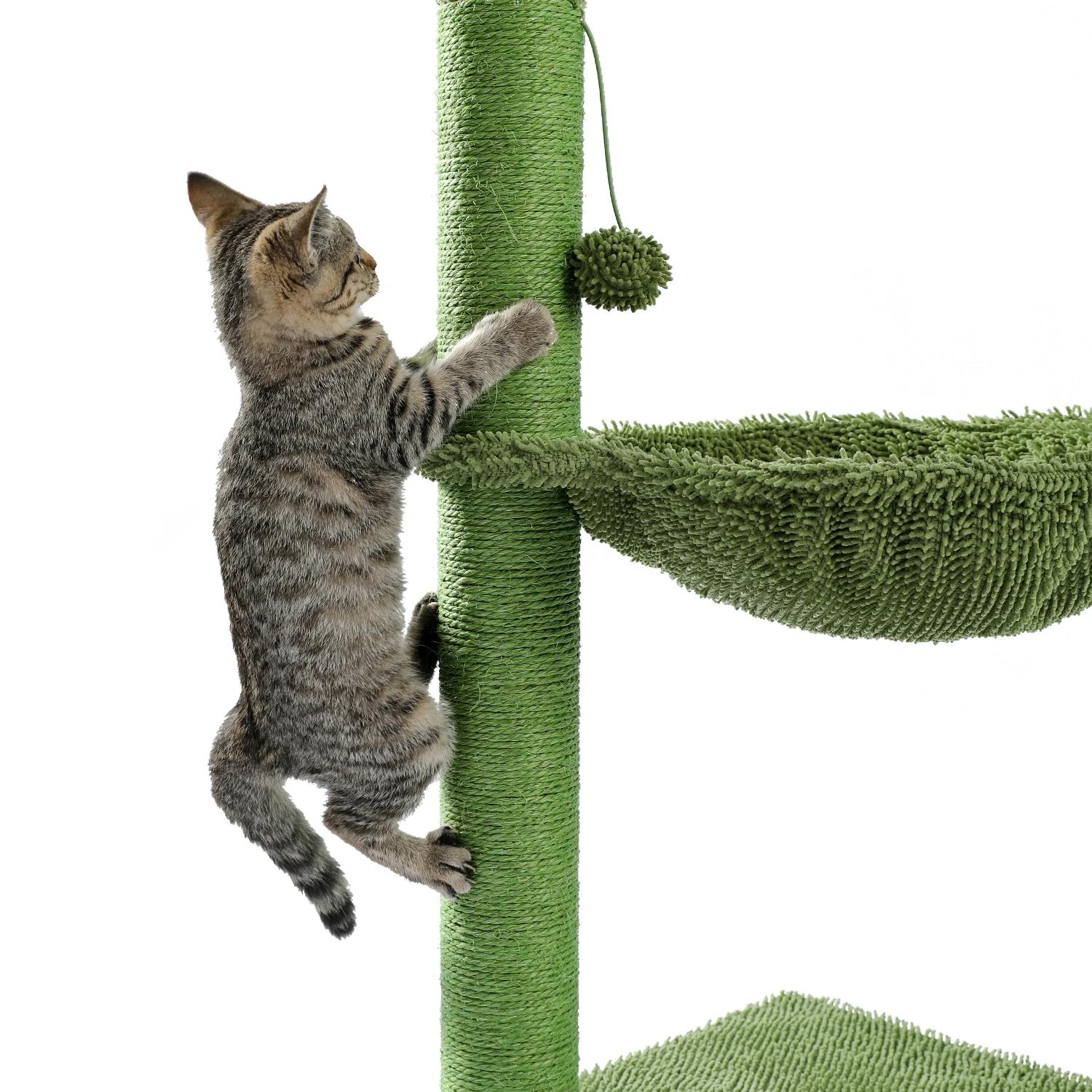 Arbre à Chat Pantum avec Tour de Jeu en Hamac, Poste à Gratter en Sisal, Entièrement Enveloppé, Vert