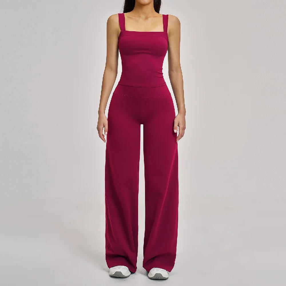 Ensemble de yoga 2 pièces pour femmes, ensemble de sport antichoc, veste de sport, pantalon évasé ta
