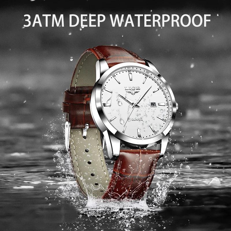 LIGE homme montre mode bracelet en cuir hommes montres militaire Sport étanche calendrier Quartz mon