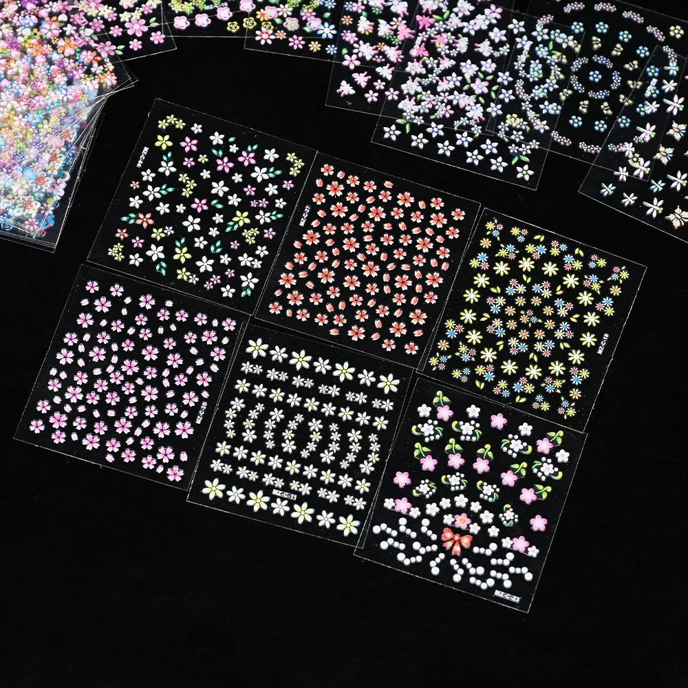 Autocollants pour ongles 3D, fleurs de cerisier, Rose, marguerite, 20/30/60/70/90 pièces, mignon, cœ