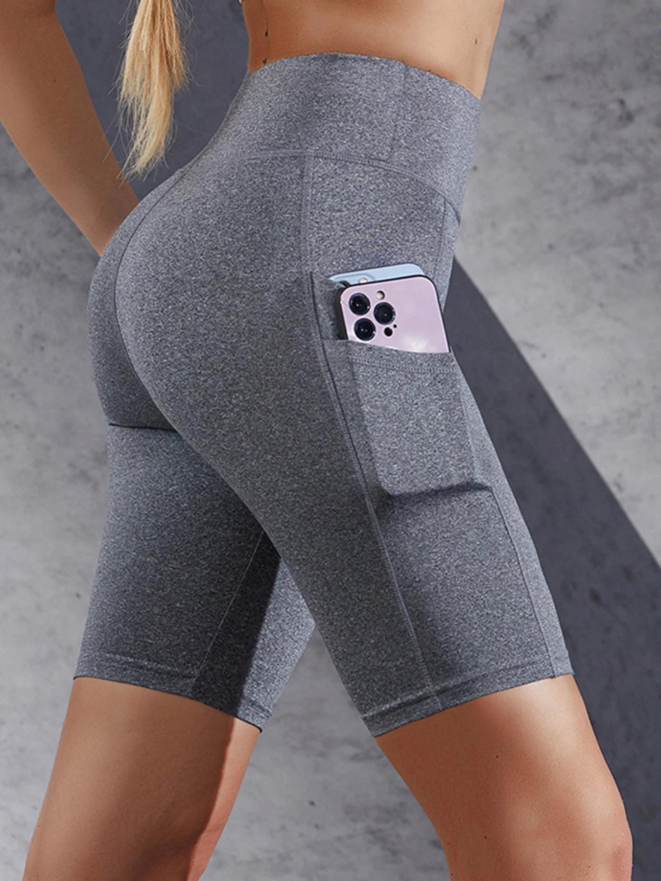 Short de yoga skinny avec poches latérales pour femme, haut de sport, jogging, course à pied, fitnes