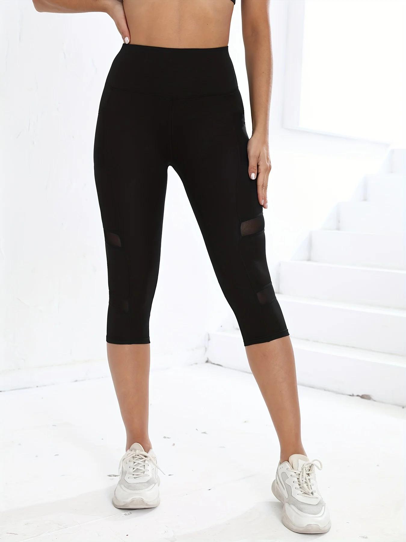 TUNIControl-Leggings capri taille haute pour femmes, pantalons de yoga d'entraînement noirs