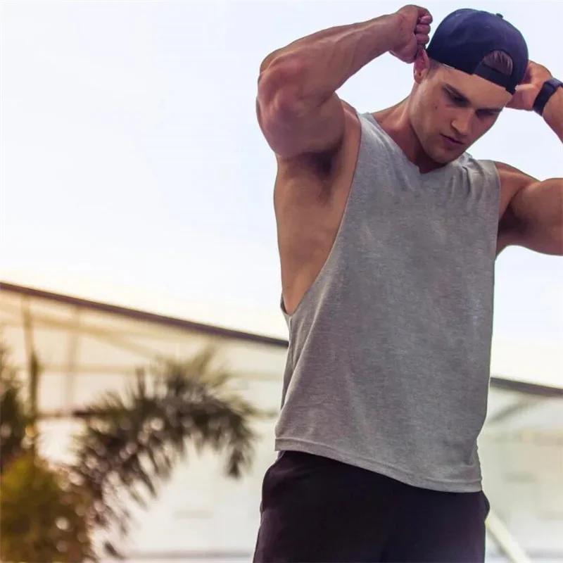 Débardeurs de sport pour hommes en coton, à découpes latérales, pour la course, la musculation et le