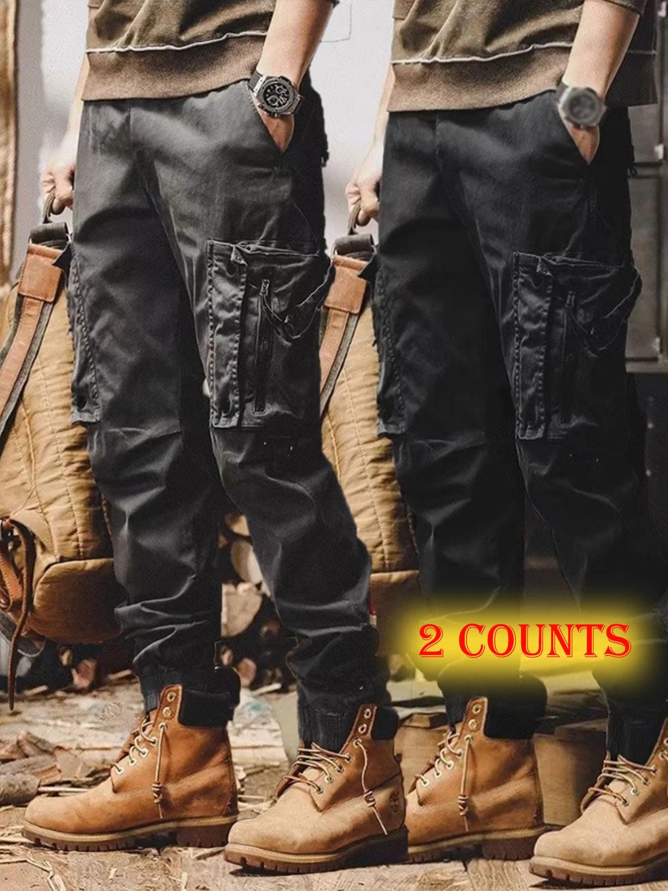 2 Pièces Nouveaux Pantalons de Travail Décontractés pour Hommes, Fins, à Cordon de Serrage, Coupe Am