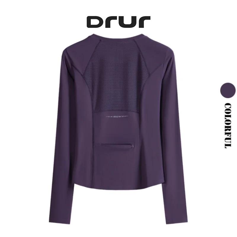 Chemise de sport femme manches longues séchage rapide - Haut gym yoga running avec poche arrière