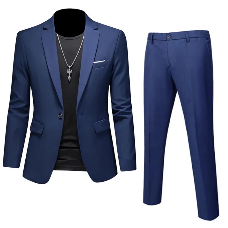 6XL-M (Blazer + pantalon) costumes d'affaires de haute qualité, couleur unie, coupe cintrée, 2 pièce