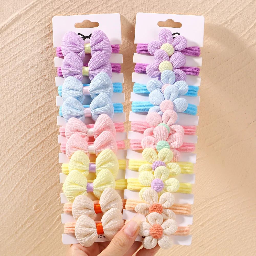 10 pièces filles mignonnes en Nylon fleur cheveux cravates bonbons élastique arc bandes de cheveux t