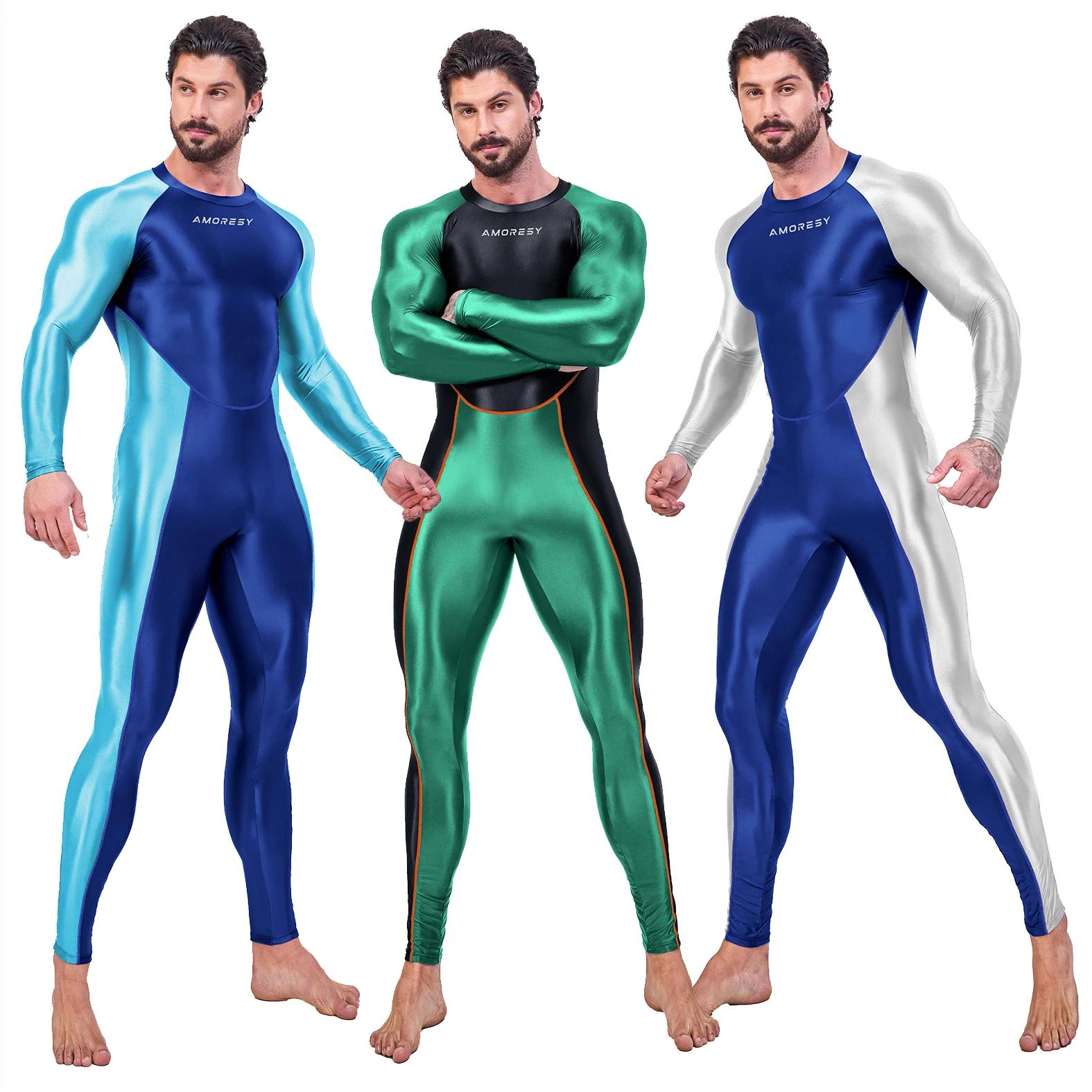 AMORESY Draco série hommes couleur bloc body pleine longueur Spandex collants de sport Catsuit combi