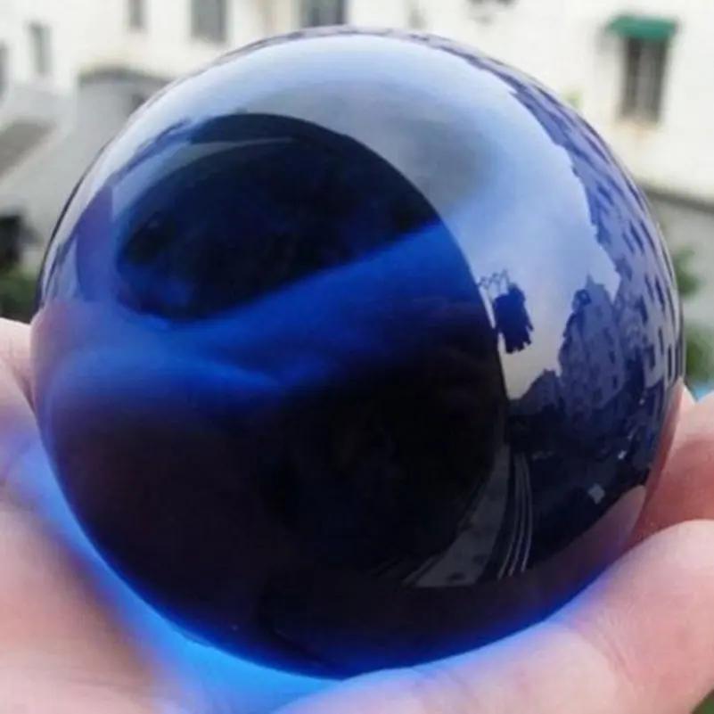 Boule de cristal bleue 40MM, ornements asiatiques, boule de verre magique naturelle Rare, sphère de