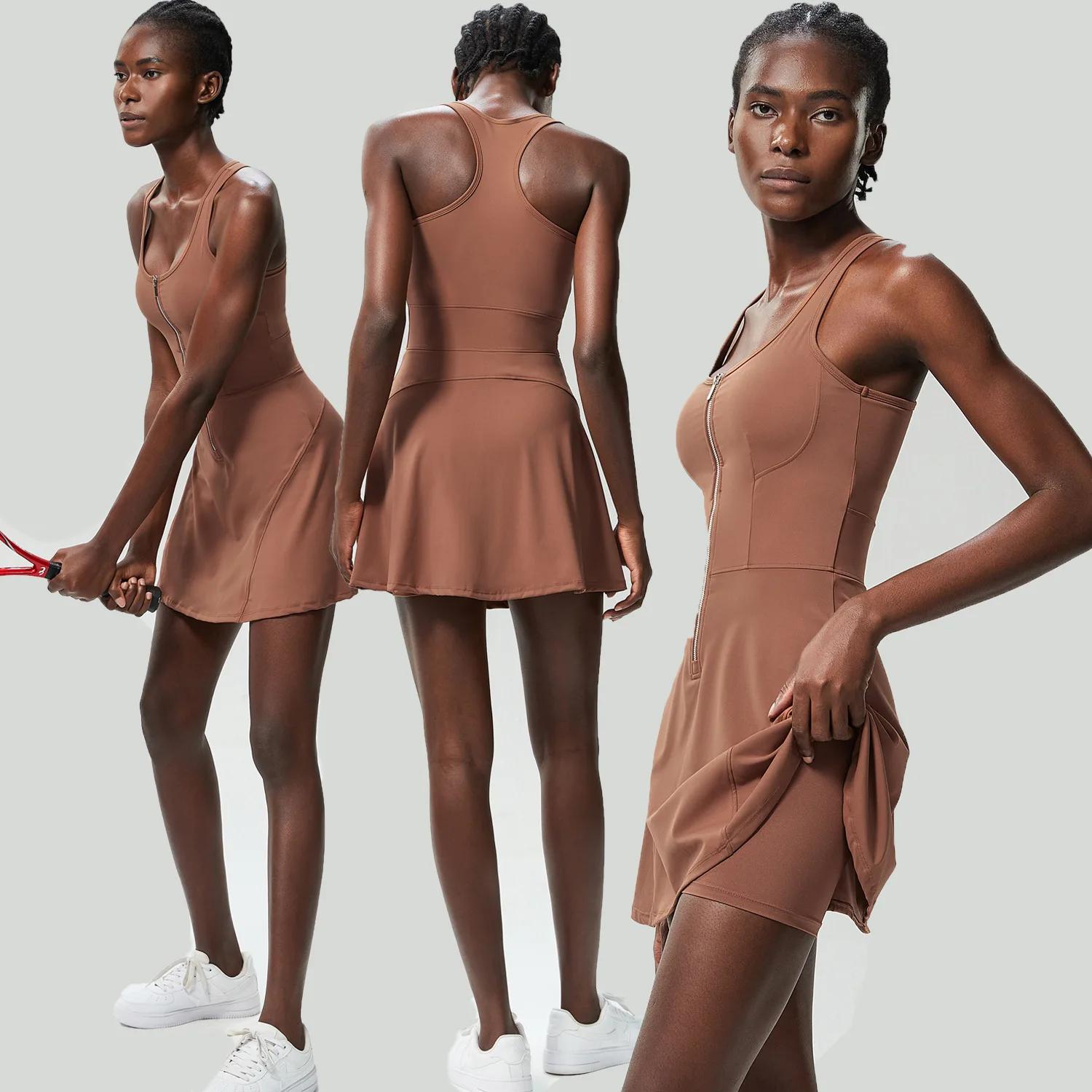 Robe de Tennis une pièce pour femmes, couleur unie, jupe de course en plein air, combinaison respira